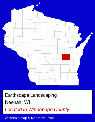 Wisconsin counties map, showing the general location of Earthscape Landscaping