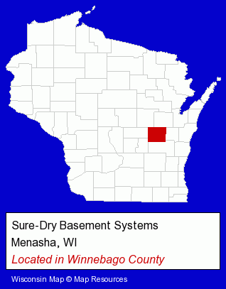 Wisconsin counties map, showing the general location of Sure-Dry Basement Systems