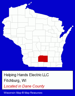 Wisconsin counties map, showing the general location of Helping Hands Electric LLC