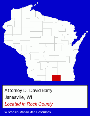 Wisconsin counties map, showing the general location of Attorney D. David Barry