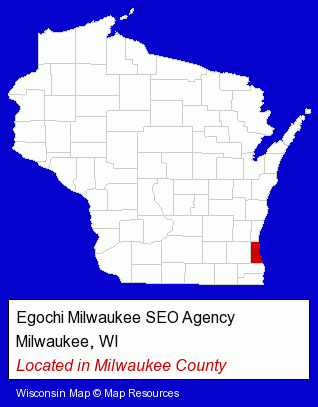 Wisconsin counties map, showing the general location of Egochi Milwaukee SEO Agency