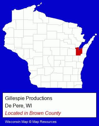 Wisconsin counties map, showing the general location of Gillespie Productions
