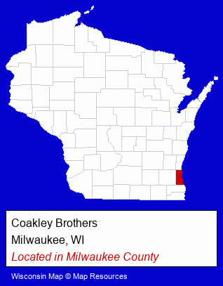 Wisconsin counties map, showing the general location of Coakley Brothers