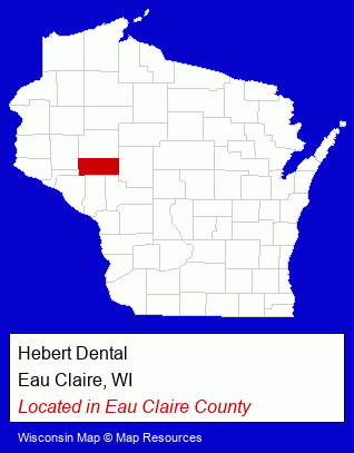 Wisconsin counties map, showing the general location of Hebert Dental
