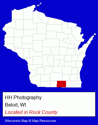 Wisconsin counties map, showing the general location of HH Photography