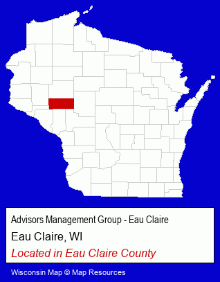 Wisconsin counties map, showing the general location of Advisors Management Group - Eau Claire