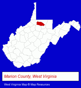 West Virginia map, showing the general location of Fairmont Kitchen Center