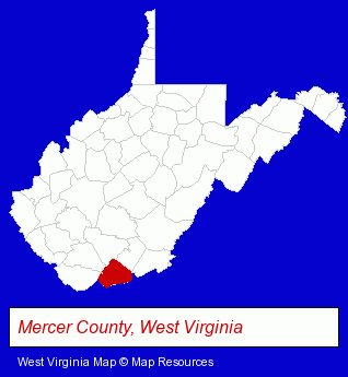 West Virginia map, showing the general location of Lindsey Optical