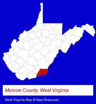 West Virginia map, showing the general location of Manufacturing Industry