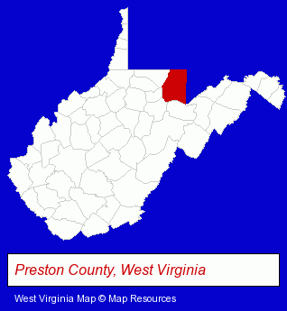 West Virginia map, showing the general location of Preston County Schools
