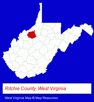 West Virginia map, showing the general location of Pine Hill Pottery