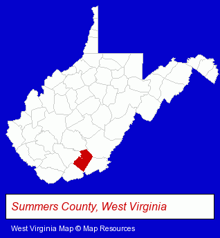 West Virginia map, showing the general location of Brandon's BBQ