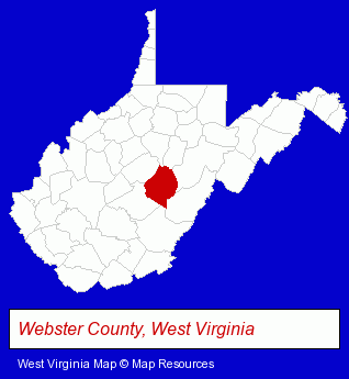 West Virginia map, showing the general location of Webster County Board Of Education