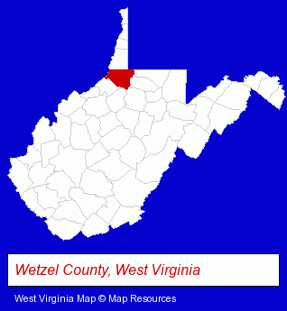 West Virginia map, showing the general location of J P Productions