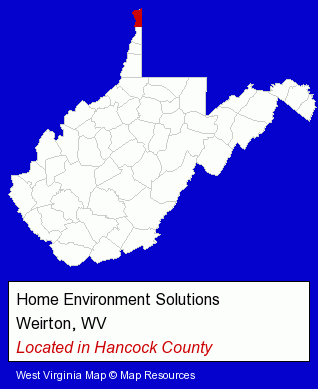 West Virginia counties map, showing the general location of Home Environment Solutions