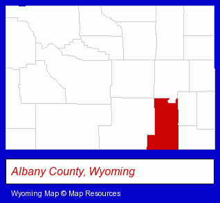 Wyoming map, showing the general location of Albany County School District #1