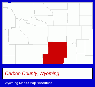 Wyoming map, showing the general location of Carbon County Higher Education