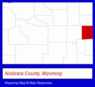 Wyoming map, showing the general location of Niobrara County Library