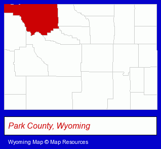 Wyoming map, showing the general location of North Fork Anglers