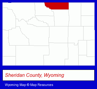 Wyoming map, showing the general location of Sheridan Tent & Awning Company