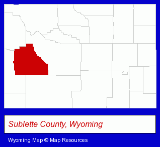 Wyoming map, showing the general location of Sublette County Library