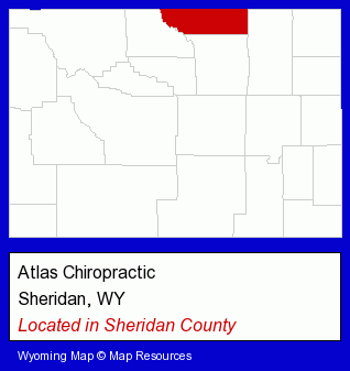 Wyoming counties map, showing the general location of Atlas Chiropractic