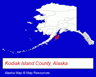 Alaska map, showing the general location of Kodiak Fishmeal Company