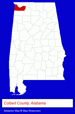 Alabama map, showing the general location of Shoals Overhead Door