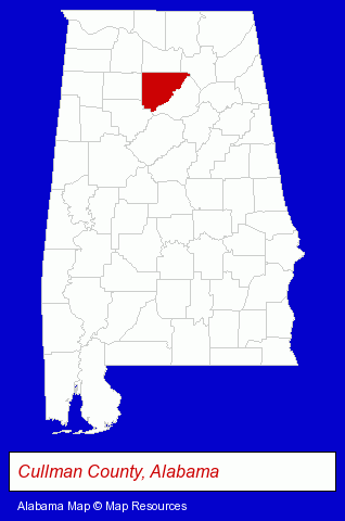 Alabama map, showing the general location of Cullman Florist