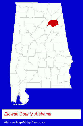 Alabama map, showing the general location of Crestwood Funeral Home