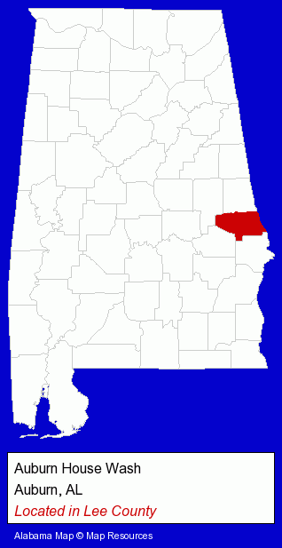 Alabama counties map, showing the general location of Auburn House Wash
