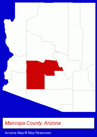 Arizona map, showing the general location of Starbucks