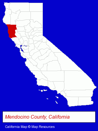 California map, showing the general location of Mendocino Woodlands Camp Association