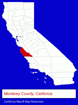 California map, showing the general location of Carmel Valley Tennis Camp