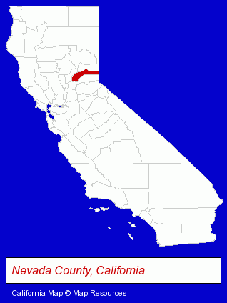 California map, showing the general location of Nevada County Narrow Gauge RR