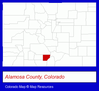 Colorado map, showing the general location of Alamosa Public Works Department