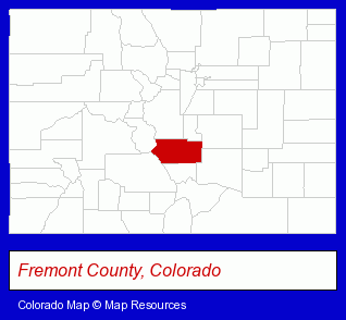 Colorado map, showing the general location of Fremont Re-2 School District