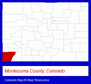 Colorado map, showing the general location of Montezuma County Sheriff