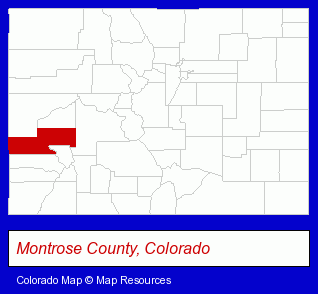 Colorado map, showing the general location of Montrose City - Pavilion-Civic & Senior Center