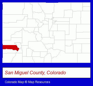 Colorado map, showing the general location of Telluride Dennis Mitchell