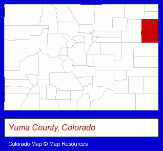 Colorado map, showing the general location of Yuma District Hospital