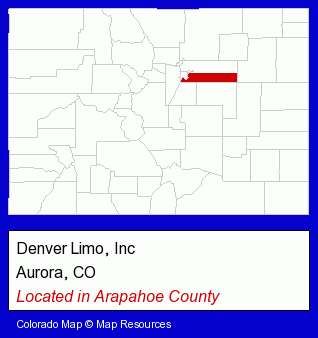 Colorado counties map, showing the general location of Denver Limo, Inc