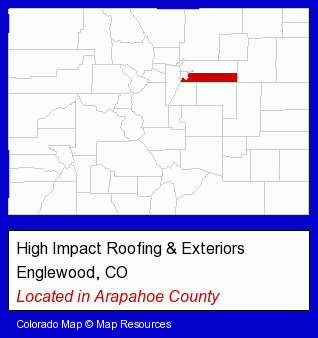 Colorado counties map, showing the general location of High Impact Roofing & Exteriors