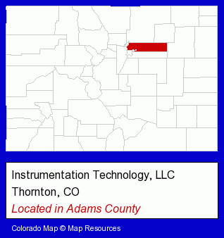 Colorado counties map, showing the general location of Instrumentation Technology, LLC
