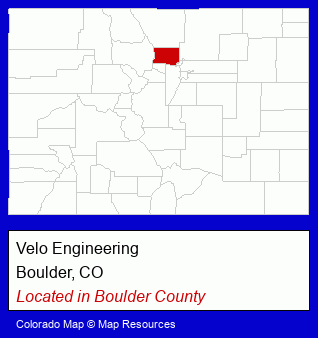 Colorado counties map, showing the general location of Velo Engineering