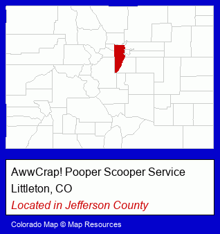 Colorado counties map, showing the general location of AwwCrap! Pooper Scooper Service