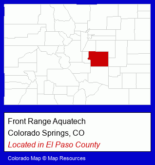 Colorado counties map, showing the general location of Front Range Aquatech