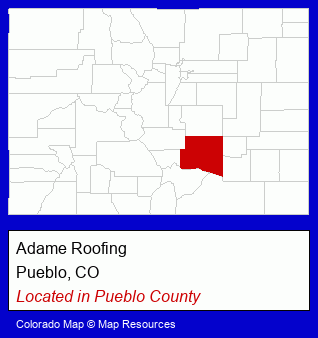 Colorado counties map, showing the general location of Adame Roofing