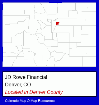 Colorado counties map, showing the general location of JD Rowe Financial