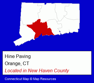 Connecticut counties map, showing the general location of Hine Paving